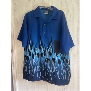 Anchor Blue Shirt Adult Size Extra Large Blue Short Sleeve Men's Button Up Fire